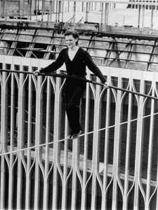 Philippe Petit between the world trade center towers